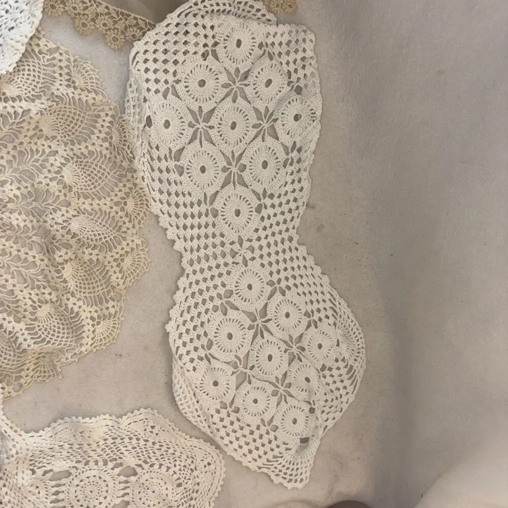 Antique Beautiful Doilies Handmade crocheted lace Doilie lot of 6 Sheer Floral